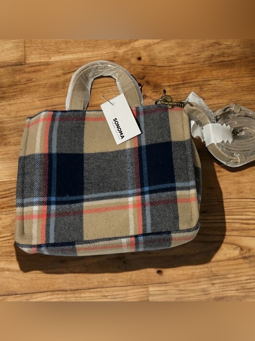 Sonoma Plaid Top-Handle Handbag in Beige Navy Red
